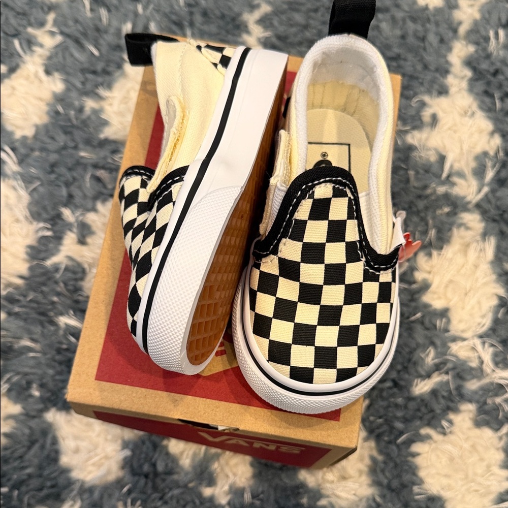 Vans Kids Slip-On Checkerboard Sneakers - Black & Cream